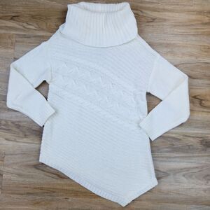 💜GNW Indigo Cream Cable Knit Asymmetric Hem Tunic Sweater Medium
